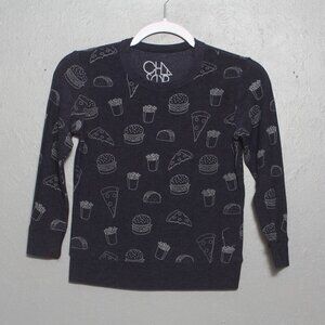 Chaser next navy pizza burger graphic long sleeve lightweight sweater